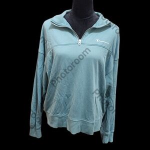 Champion Women's Light Teal Half Zip Pullover Unlined Sweatshirt